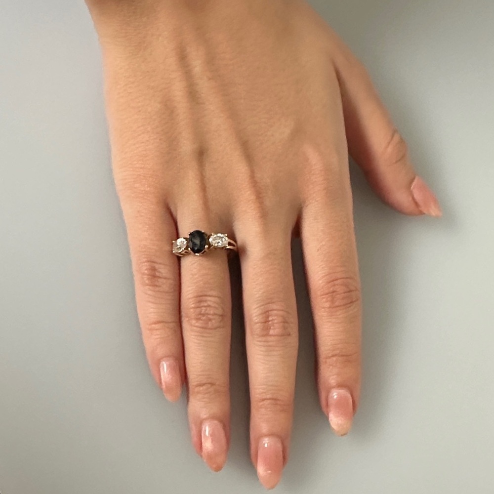 10k real solid gold Blue Topaz Gems cz white Ring
